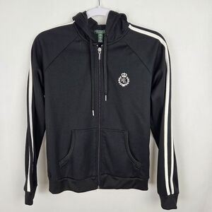 Vintage 90's EUC Ralph Lauren Active Hoodie Jacket Small Black Zip Crown Logo